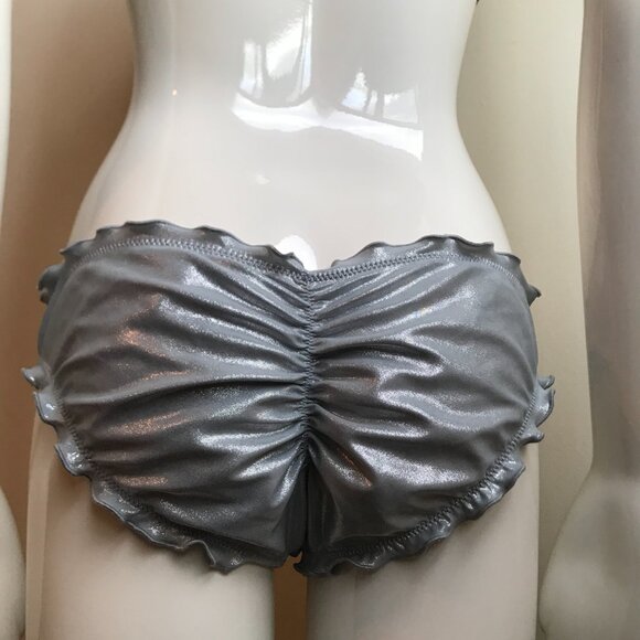 SunDazed 34 DD Bra cup solid silver metallic underwire top set shirred ruffled - Picture 6 of 13